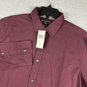 Michael Kors Shirt Mens Medium Long Sleeve Deep Wine Red Solid Cotton Dress NWT